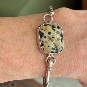 Dalmatian Jasper Silver-Tone Bangle Bracelet - Women Jewelry